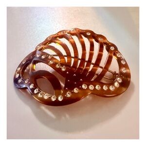 1960’s Tortoiseshell French Rhinestone Barrette, Handmade in Paris, Deadstock